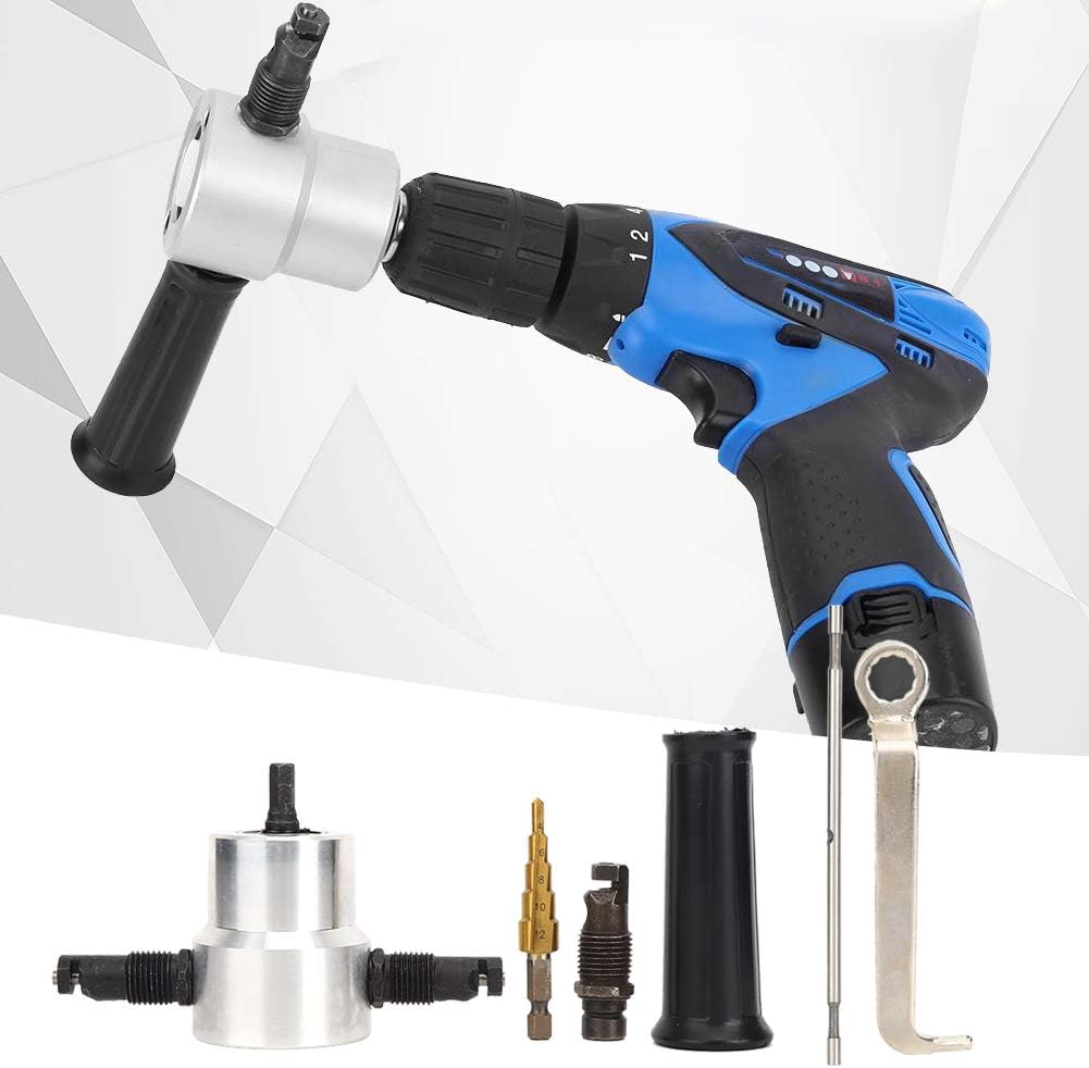6pcs Double Head Metal Sheet Nibbler Cutter, Drill Attachment Kit for Thin Metal Cutting, 360° Adjustable with Spare Parts for Auto Repair and DIY Projects