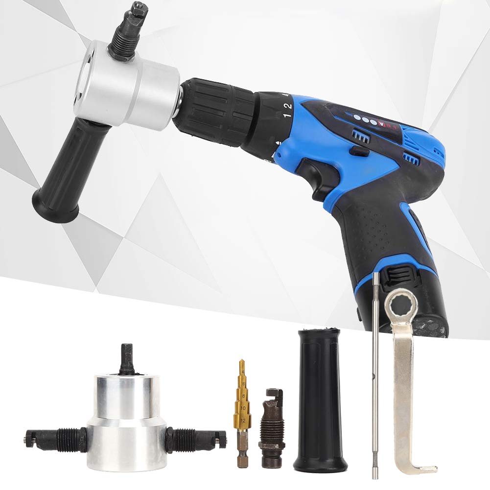 6pcs Double Head Metal Sheet Nibbler Cutter, Drill Attachment Kit for Thin Metal Cutting, 360° Adjustable with Straight and Curve Cutting Capability for Auto Repair