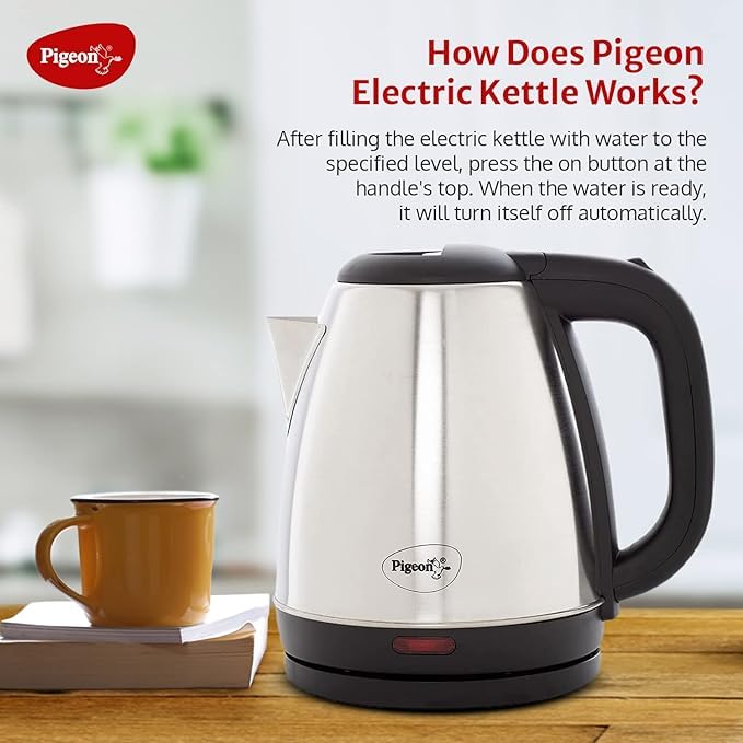Image of Pigeon Amaze Plus Electric Kettle 1.5 L, 1500 Watts, Stainless Steel Body with Auto Shut-off Special Feature Used for Boiling Water - (Silver)