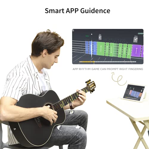 Poputar T2 Guitare Acoustique, guitare acoustique 36 pouces, Kit De Guitare Naturelle Pour Débutants, APPLICATION intelligente, Touche 96 LED, enseignement vidéo, mode de jeu, mode entraînement - Les Beatles, Paul McCartney, John Lennon, RIngo Starr, George Harrison Poputar T2 Guitare Acoustique, guitare acoustique 36 pouces, Kit De Guitare Naturelle Pour Débutants, APPLICATION intelligente, Touche 96 LED, enseignement vidéo, mode de jeu, mode entraînement – Image 5