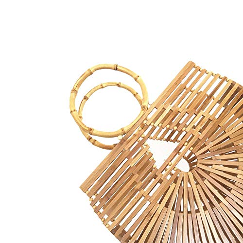 Image of Women's Top Handle Bamboo Handbag Summer Beach Large Tote Bag