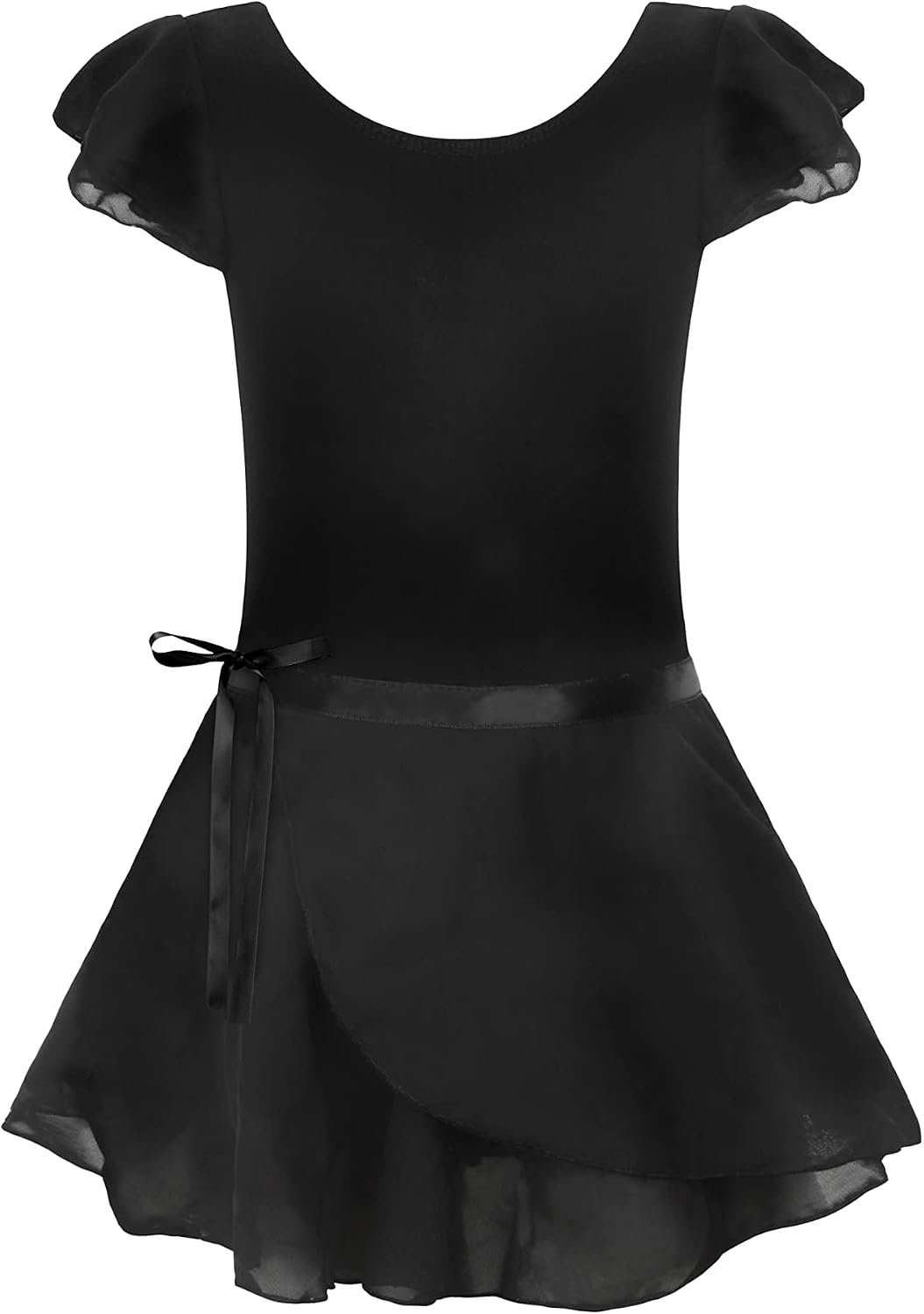 EQSJIU Ballet Leotards for Girls with Removable Skirt Combo Tie Ruffle Sleeve Ballet Dance Dress Outfit 2-12 Years
