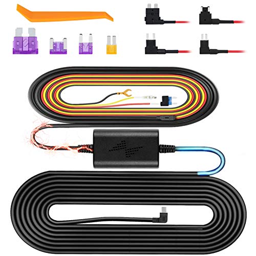 【2023通用版】 ドライブレコーダー用 3芯 降圧ケーブル 24時間駐車監視専用 タイムラプスビデオ適用 L型Mini USB電源コード 12V/24V降圧転換 5V/2A出力 四つヒューズホルダーセット 電圧制御 低電圧保護 過電流保護 【取り付けのビデオを提供できる】