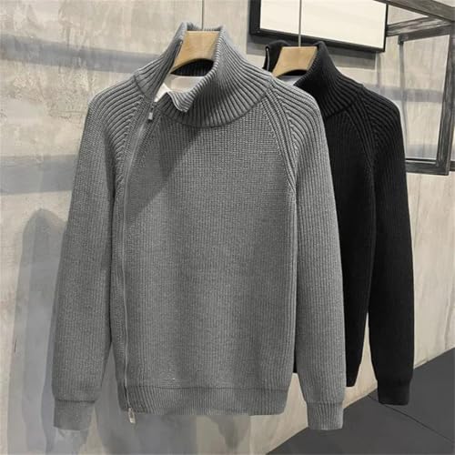 Men’S Loose Fit Side Zipper Cardigan Sweater Retro Style Turtleneck None Zipper Sweater2
