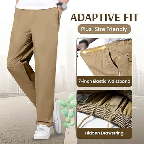 Puliam Mens Stretch Pants Easetactic Flex Fit Zipper Pocket Durable Pants Bromute Pant for Men with Elastic Waist Work3
