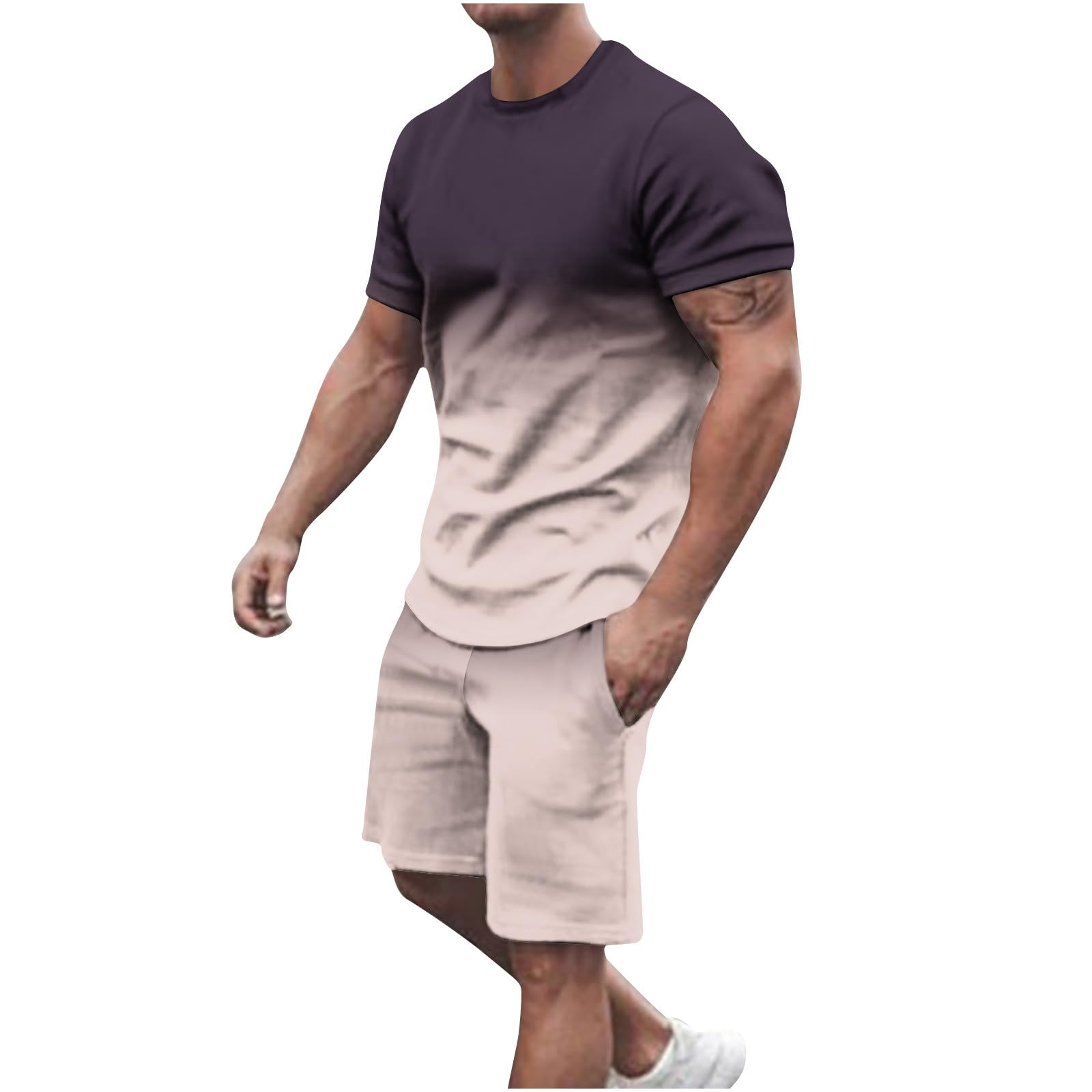 NUSGEAR 2023 Chándal Hombre Traje Hombre 2pc Camiseta manga corta y pantalones corto impresion Completo Deportivo Fitness Jogging Gym Tracksuit Conjunto Verano Basic Causal Moda Cómodo Talla grande