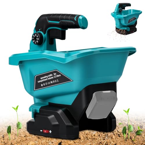 HEBERUCK Düngerstreuer Kompatibel mit Makita 18V Akku Streuwagen Tragbar Handstreuer mit 6-stufige Drehzahlregulierung Maximale Säbreite 5M 3 3 L (ohne Akku)