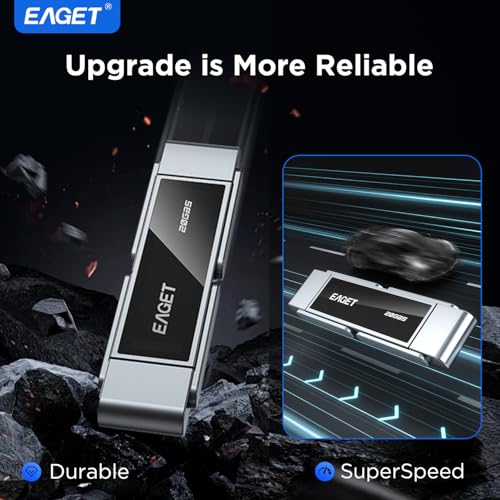 Image of EAGET 512GB High-Speed Dual USB Flash Drive, Up to 2100 MB /s, Portable SSD with USB 3.2 + USB-C, Metal Frame & Transparent Window Design, External Memory Stick for iPhone 15 /16 /17, Android, PC, Mac