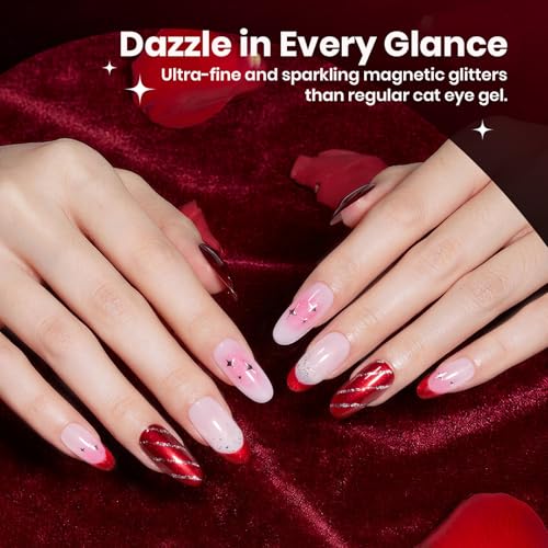 Image of Beetles Red Gel Nail Polish Set - 6 Colors Burgundy Wine Red Shimmer Gel Polish Kit with Magnet, Party Evening Gala Rouge Velvet Sparkle Soak Off UV LED Cured Nail Art Manicure Gifts for Women
