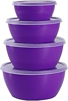 SCWBOEII 4-Piece Nesting Plastic Prep Bowls with Lids - 1-4 Cup Sizes, Microwave Dishwasher Safe Purple Mixing Bowls for Kitchen Prep