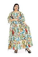 MODI FACTORY Jaipur Export Quality,Women's Cotton Kaftan Plus Size Maxi Caftan Gown Handmade Jaipur Block Print Sleepwear One Piece Long Dress Jaipur Farida Gold