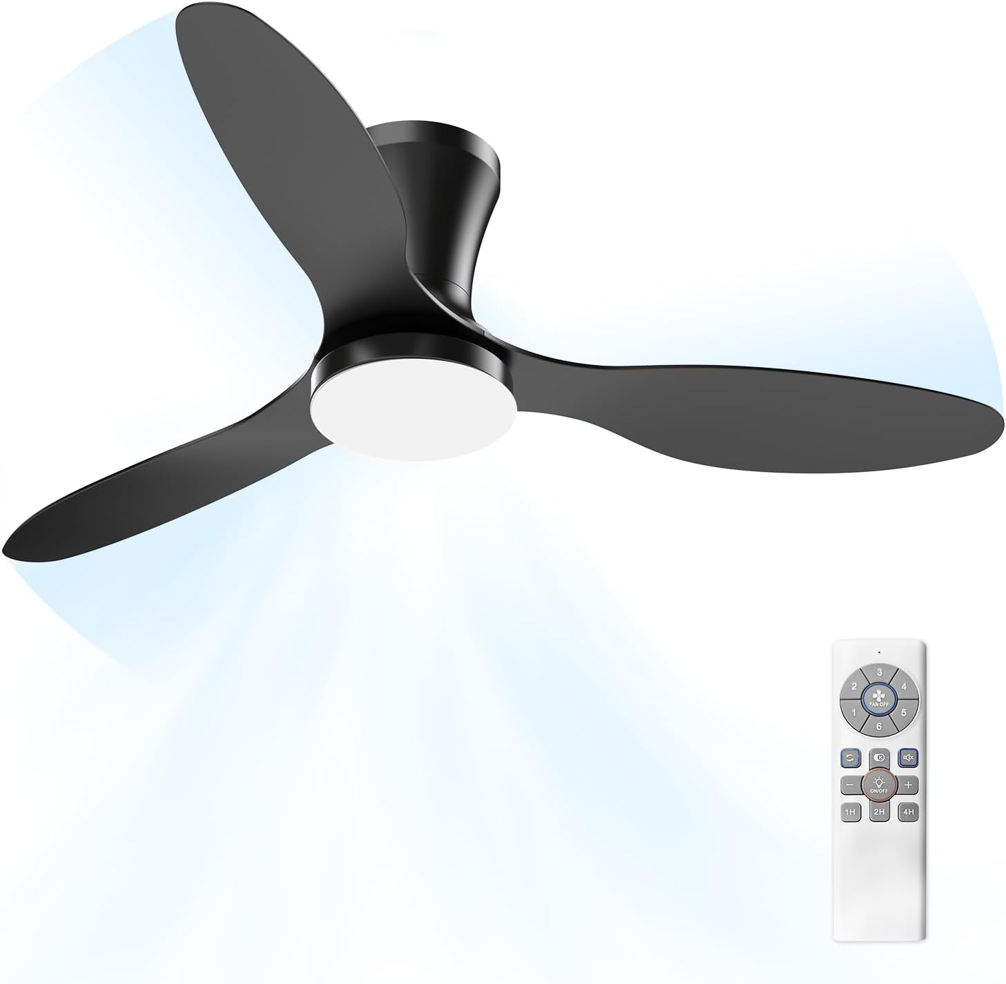 Ventilador de Teto com Controle Remoto Silencioso 6 Velocidades Função Reversa LED 21W Ajustável com Memória Moderno 220V/110V, Preto