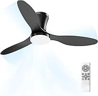 Ventilador de Teto com Controle Remoto Silencioso 6 Velocidades Função Reversa LED 21W Ajustável com Memória Moderno 220V/110V, Preto