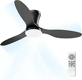 Ventilador de Teto com Controle Remoto Silencioso 6 Velocidades Função Reversa LED 21W Ajustável com Memória Moderno 220V/110V, Preto
