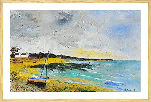 Hexoa Affiche production aquarelle bretonne - Made in France - Affiche + cadre en bois - Chêne - 90x60