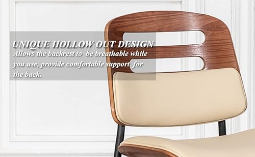 Lunling Mid Century Modern Side Dining Chairs, Faux Leather Upholstered Bentwood Seat,Sturdy Metal Legs,Adjustable Foots For Kitchen Dining Room Desk Chairs, Armless,Set Of 2(Beige Pu)… #TOP1