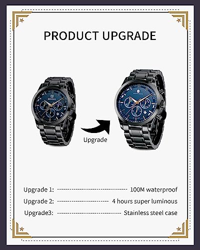 Image of Men's Watches 10 Bar Waterproof - Slim Fashion Wrist Watch for Men with Sliver /Black Stainless Steel /Leather Band Chronograph Wristwatches