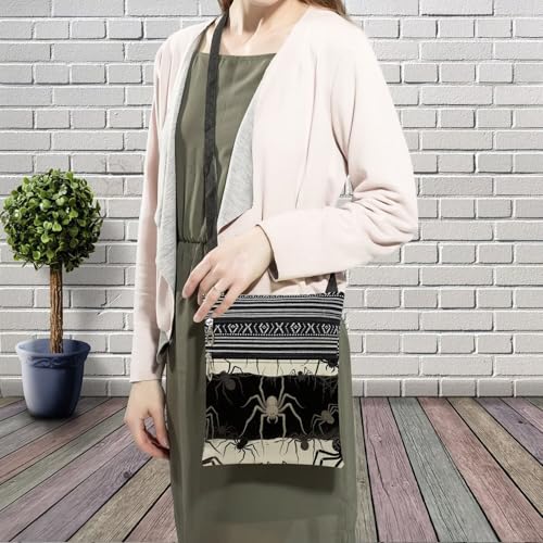 Gothic Spider Messenger Bag Small Ethnic Pattern Adjustable Strap Crossbody Zipper Pouch Gothic Spider Phone Organizer Wallet Cute Shoulder Handbag for Women Friends-23