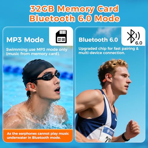 Image of Full-Coverage Liquid Silicone Swimming Headphones, IP68 Waterproof Underwater Headphones, Bluetooth 6.0&MP3 with 32GB Memory Card, Soft /Skin-Comfortable Open Ear Bone Conduction Swim Earbuds(Carrot