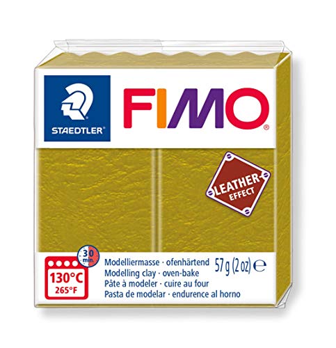 Staedtler VE FIMO Leather-Effect, ofenhärtende Modelliermasse für kreative Objekte im Leder-Look, lederähnliche Optik und Haptik, Farbe Olive, 8010-519