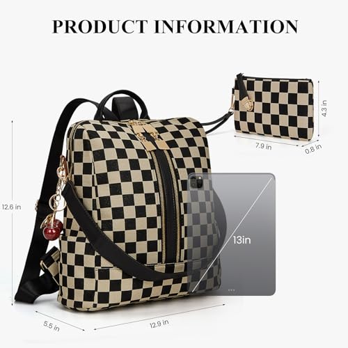 Lushandy Checkered Backpack Purse for Women Laptop Backpack for Work College - image 7