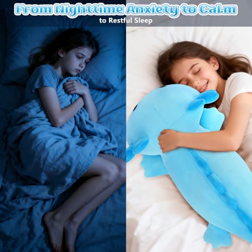 Image of 30'' Giant Blue Axolotl Plush Stuffed Animal- Blue Axolotl Plush Pillow Plushies, Large Body Pillow Plush Toy, Cute Hugging Axolotl Stuffed Animal, Birthday Gifts for Kids Girls Boys