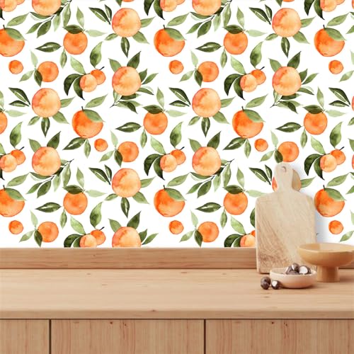 Wallpaper Orange Fruit Leaves Sticky Back Plastic PVC Sticky Wallpaper Waterproof Furniture Peel and Stick Wallpaper Home Art Deco Wallpaper Self Adhesive Wallpaper 1P (40x100 cm)