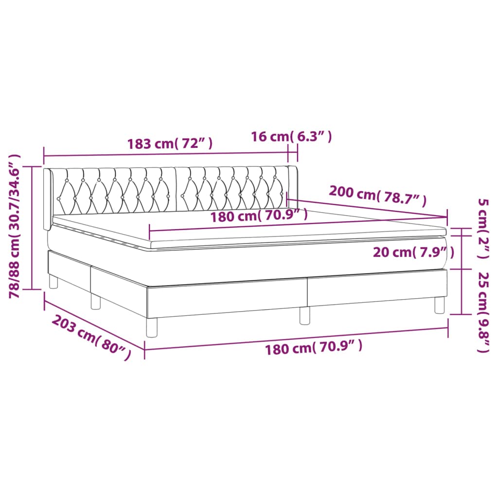Aksamitne regulowany zagłówek kontynentalne 180x200 cm szary | Łóżko kontynentalne 180x200 z materacem sprężynowym, aksamit ciemnoszary, z regulowanym zagłówkiem