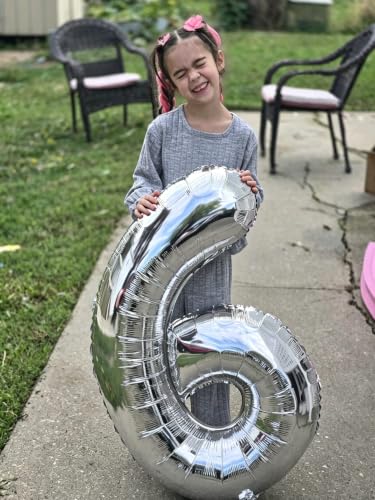 Image of Number Balloons Silver 7 Balloon 40 inch for 7th Birthday Party Decorations | Saturated Color, Large 40 inch, With Straw & Hanging Hole, For Back-To-School Season, Anniversary, Christmas, New Year