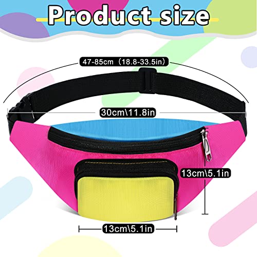 Cindeer 2 Pcs 80s 90s Neon Fanny Pack Hat for Women Neon Hat Retro Fanny Pack for 80s 90s Party Holiday Outfit(Pink) - Image 3
