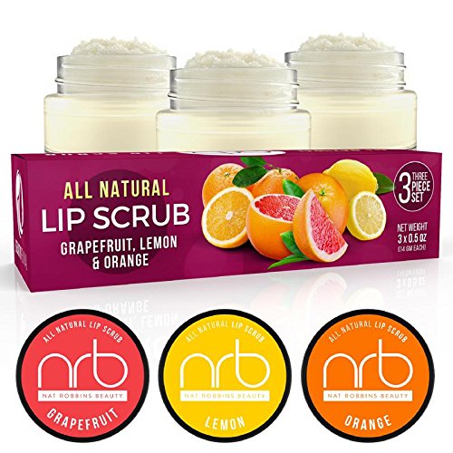 NRB Beauty Revival Lip Scrub 3 Piece Set - All Natural Sugar Based - Exfoliating & Moisturizes Chapped Dry Lips - 0.5 oz Each - Made In The USA - Citrus