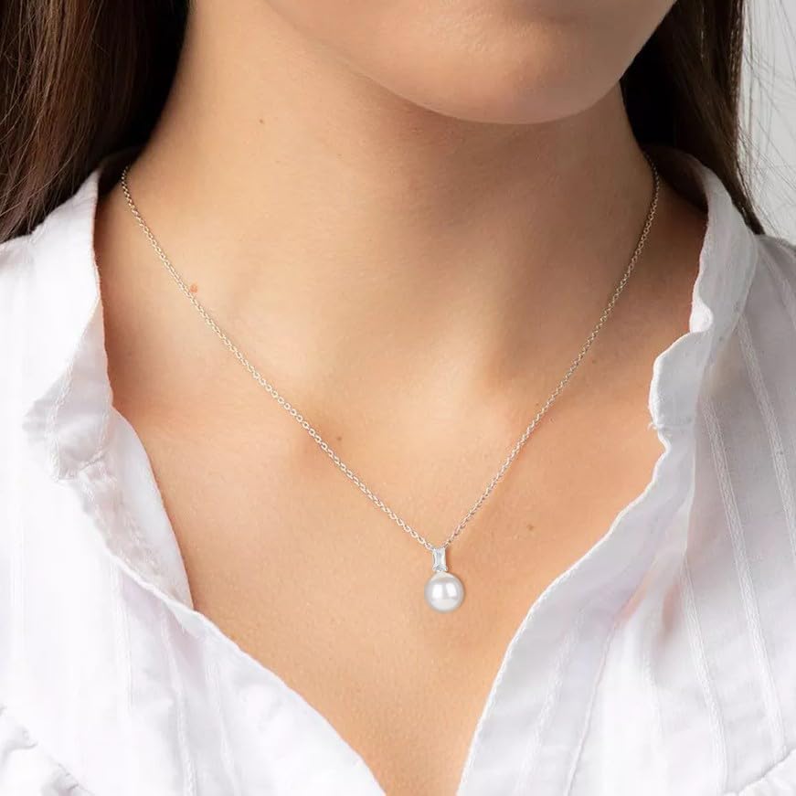 GAVU 925 Sterling Silver Imitation Pearl Necklace for Women, Single Pearl Pendant Necklace for Women - Image 2