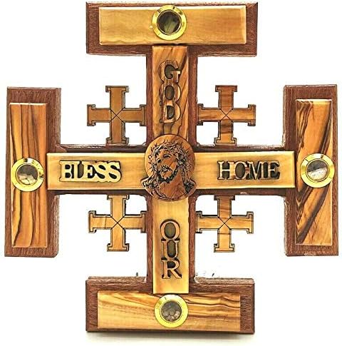 Hand Made Jesus Face Wall Cross With Incense Soil Olive Wood Jerusalem Holy Land
