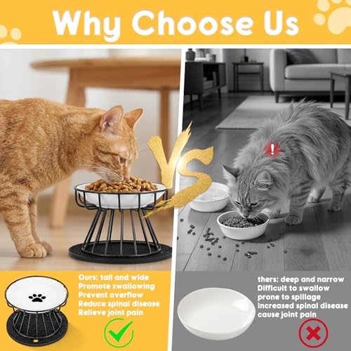 Staranry 2 Stück Erhöhter Futternapf Katze mit Napfunterlage Silikon und Metallständer, Katzennapf Erhöht 15 cm Durchmesser, 10 cm Metallständer, für Futter Wasser, Katzen und Kleine Hunde, Schwarz