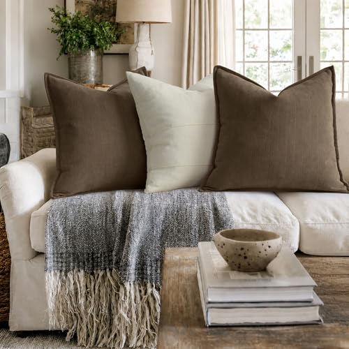 Image of ZWJD Brown Pillow Covers 16x16 Set of 2 Chenille Throw Pillow Covers with Elegant Design Soft and Luxurious Decorative Throw Pillows for Couch, Bed, and Home Decor