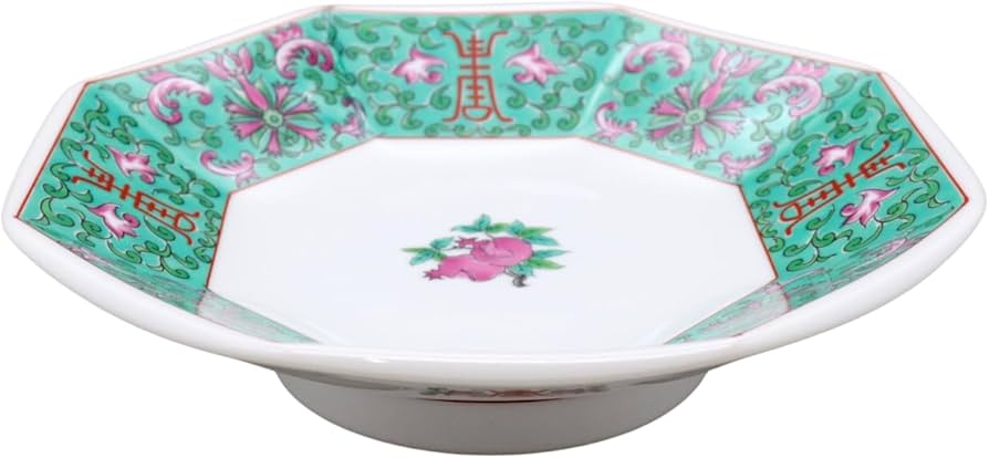 Amazon.co.jp: 中華オープン 緑彩宝華 八角皿 [ 18.5 x 4.8cm ] 料亭