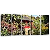 Feeby Cuadros en Lienzo 5 partes 100x40 cm Puente Asia Japón Arte Moderno Decoración De Pared Sala De Estar Jardín Japonés Abstracto Oriental Verde