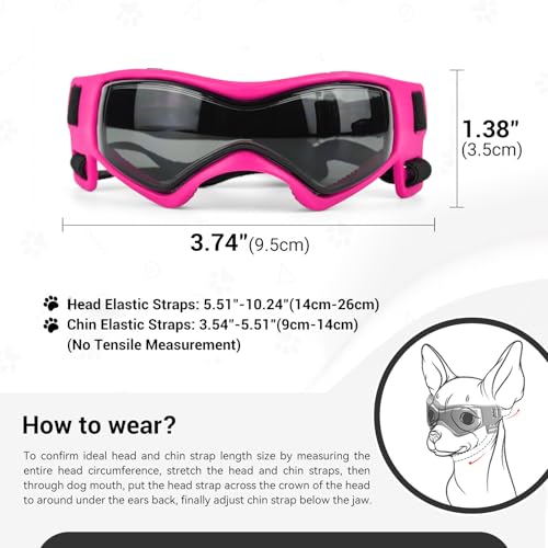 Image of Dog Goggles Small Breed, XS Dog Sunglasses Chihuahua Glasses Anti-UV Eyes Protection for XSmall Pets Tiny Dogs Cats, Pink XS