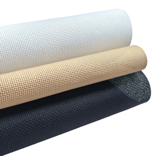 Image of KCS 3 pc of 15 inch x 18 inch(38cmx45cm) 18 Count Cross Stitch Cotton Aida Cloth Needlework Rolled Fabric Box,18CT,White+Khaki+Black