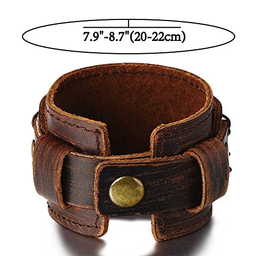 Pulsera de cuero genuino marrón metálico para hombre miniatura 5