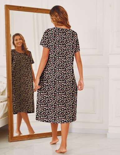 Image of Bloggerlove Nightgowns for Women Soft 100% Cotton House Dress Short /Long Sleeve Night Gowns Comfy Sleepwear S-3XL