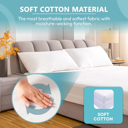 Image of PlushDeluxe California King Premium Mattress Encasement - Zippered Waterproof, Bedbug Proof Design, 6-Sided Protection - Hypoallergenic Cotton Terry Fabric 12-15 inch Depth