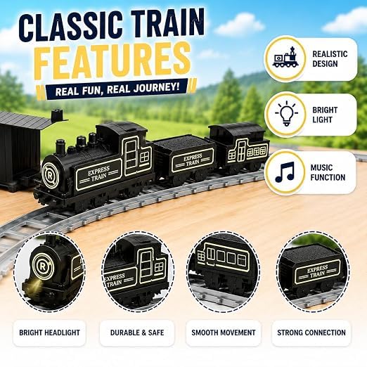 Image of Braintastic Play Train Set for Kids 3+ Years | Battery Operated Toy Train with Track | Colorful Railway Train Set for Boys & Girls | 14-Piece Train Track Toy