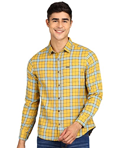 Urbano Fashion Men’s Yellow Cotton Full Sleeve Slim Fit Casual Checkered Shirt