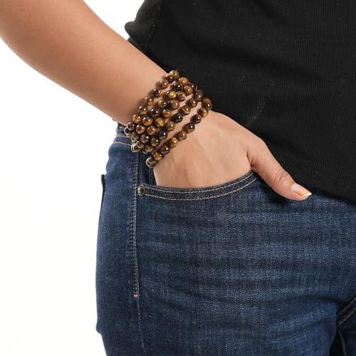 108 Mala Beads 8mm Natural Yellow Tiger Eye Long Polished-Finish Genuine Semi-Precious Stone Long Crystal Stone Mala Prayer Bead Necklace Or Bracelet for Yoga Meditation Energy Balancing4