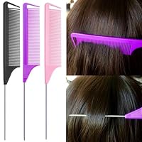 Luumxai 9pcs Topsy Hair Tail Tool and rat tail comb set,6pcs French Braiding Tool ring,3Pcs Metal Parting Combs,Woman Girl Hair Styling (Pink,Purple, Black) — image 5
