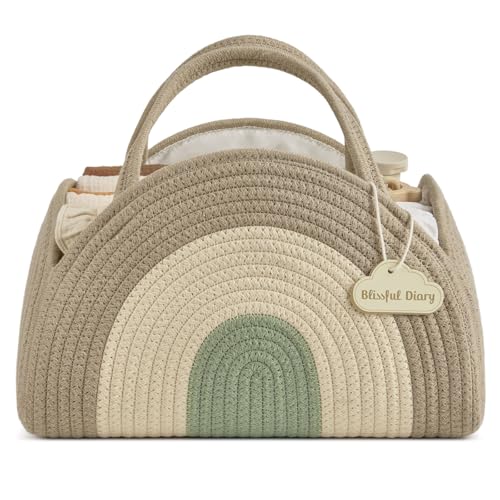 Blissful Diary Baby Diaper Caddy Organizer, Cotton Rope Diaper Caddy Basket, Large Storage Basket for Newborn Boys and Girls, Gift for Baby Shower List, Newborn Essentials, Natural Rainbow