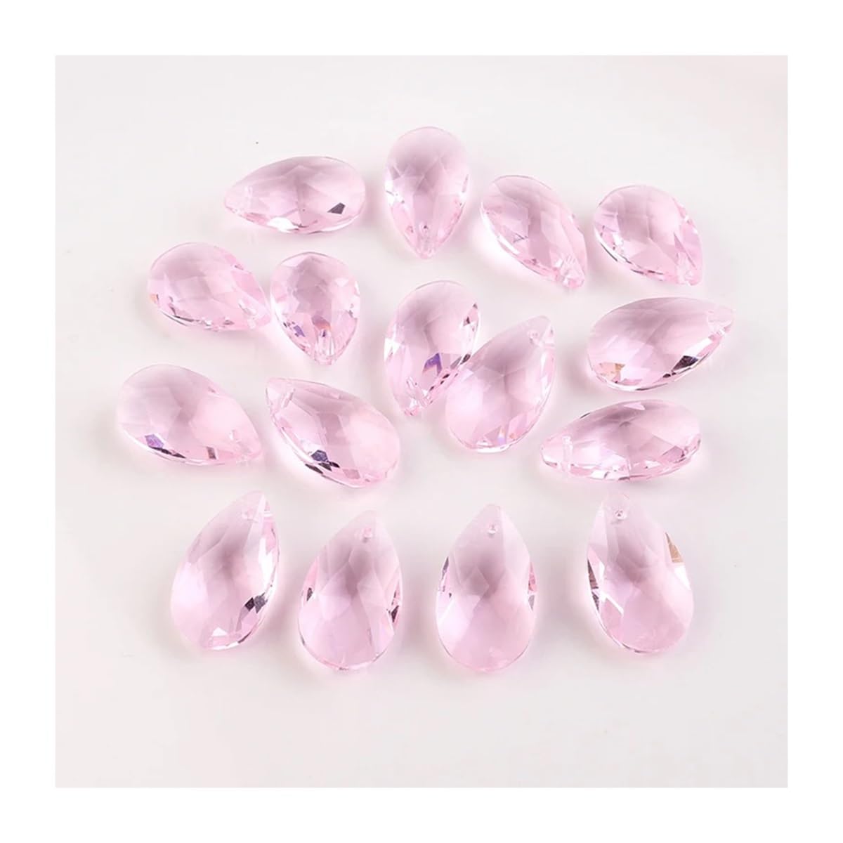 Crystal Chandelier Prism, Sun Catcher, 20Pcs Single Hole Charms Crystal Teardrop Pendants Green 13X22MM Glass Drop Beads For Handmade(Pink)