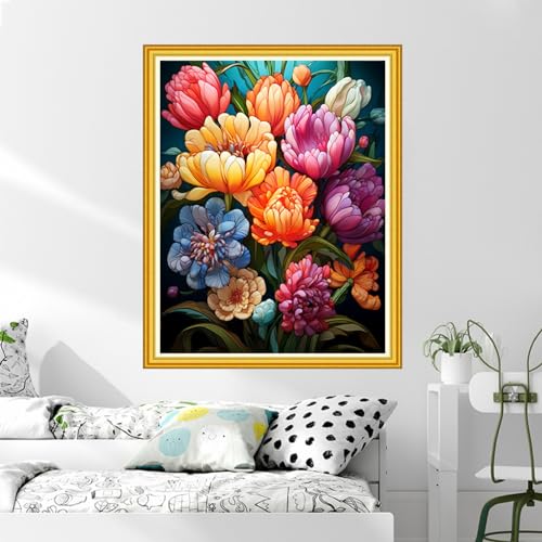 Image of DMCVIVR Stamped Cross Stitch Kits for Beginners Adults Needlepoint Kits for Beginners Embroidery Kits for Adults Crossstitch Kit for Beginners 11CT- Colorful Flowers 16x20 inch, ArtKits39