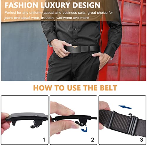 Image of GUSTAVE Waist Belts for Men Fashion Black Mens Belt Slide Lock Leather Belt for Men, with Click Buckle - 130cm Length, Free Adjustable, No Belt Hole